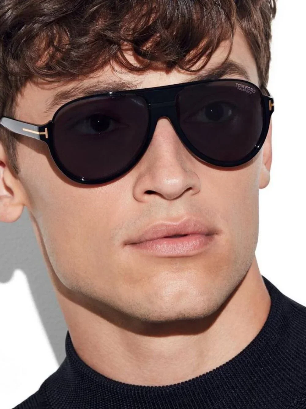 Tom Ford Dimitry FT0334 01D Aviator Sunglasses - Shiny Black / Smoke Polarized